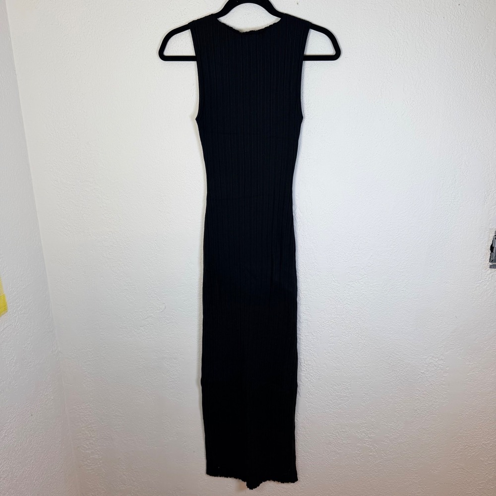 NEW Quince Women's M Black Organic Cotton Cashmere Ribbed Sleeveless Midi Dress